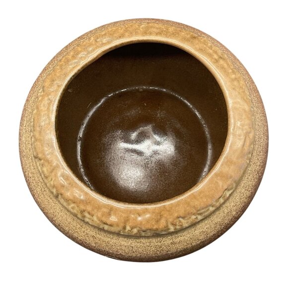 Vintage Brown Ceramic Pot Planter Asian Script "As One Wishes" 4"H x 6.5"W - Picture 6 of 7